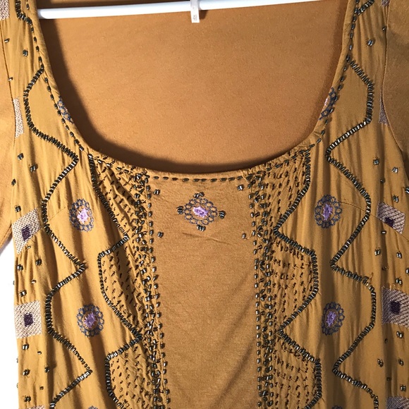 Free People size XS gold beaded long sleeve top - Picture 7 of 8